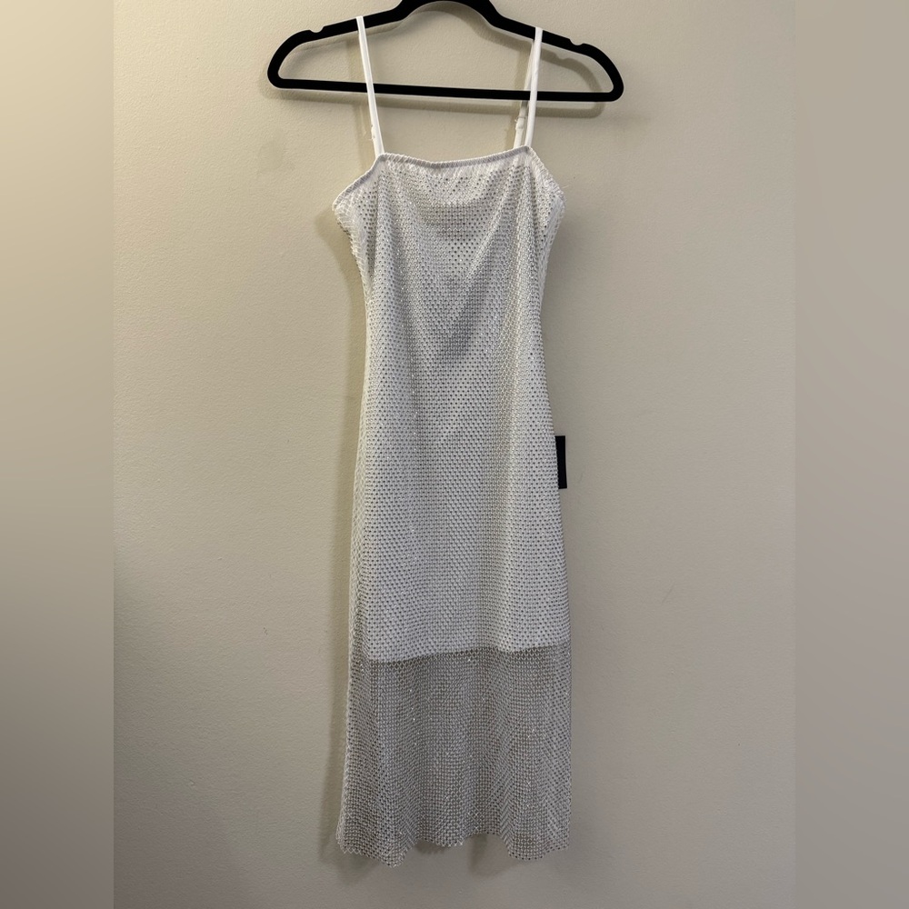NWT Lulu’s Full Rhinestone Diamond Cocktail Midi Dress in White‎ - XS